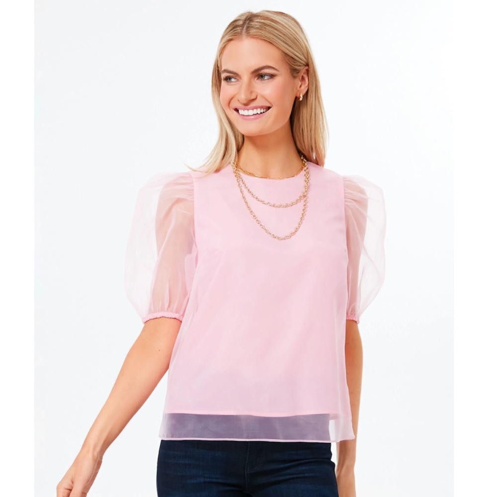NWT! Tuckernuck Hyacinth House Bubblegum Pink Tulle Sleeve Rourke Blouse XS